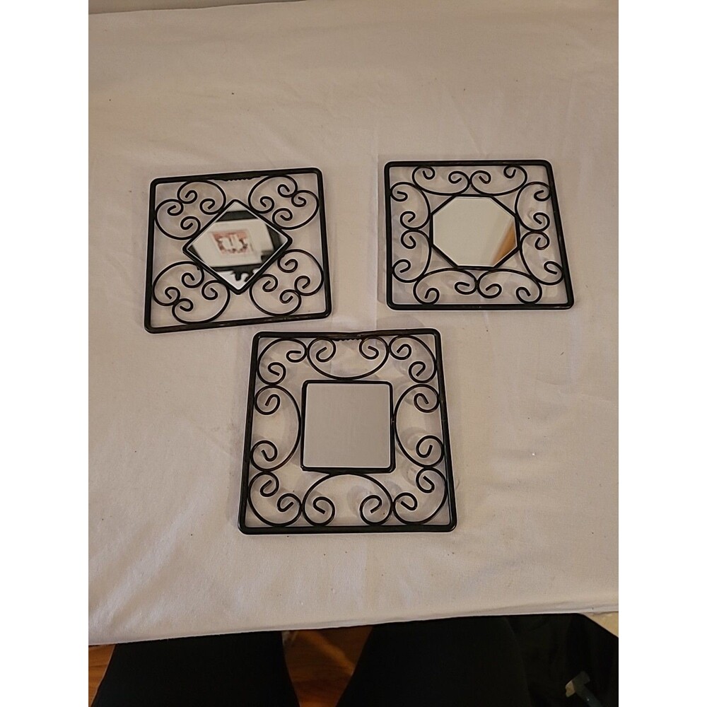 3 Black With Mirrors By New View Sq, Diamond And Octagon Centers 6"x6"